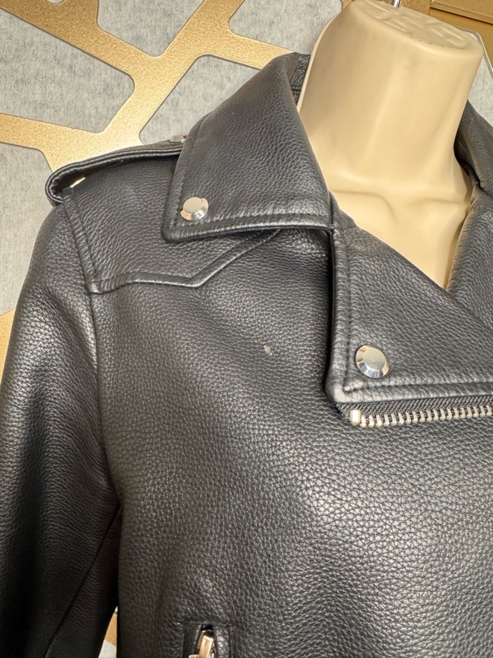 ZARA Basic Faux Leather Moto Jacket Black Belted Biker Style - Picture 5 of 12